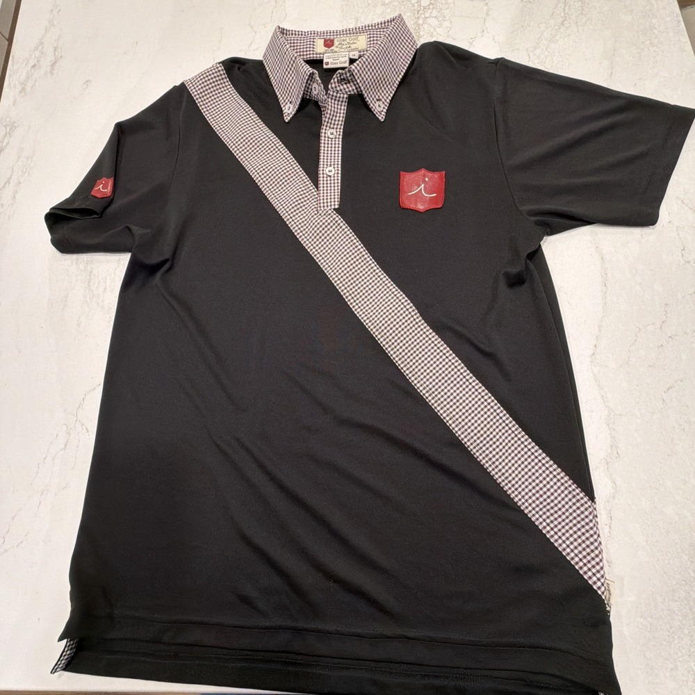 iliac Golf Men's Lg Black Short Sleeve Polo Plaid Collar USA Luxe Limited